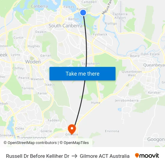 Russell Dr Before Kelliher Dr to Gilmore ACT Australia map
