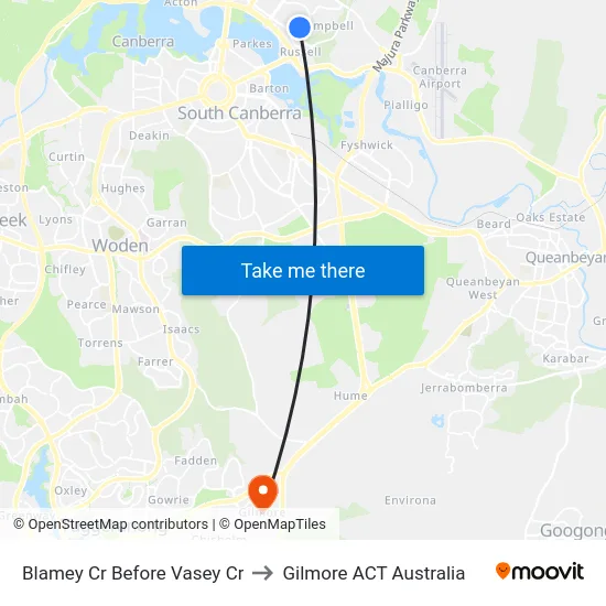 Blamey Cr Before Vasey Cr to Gilmore ACT Australia map