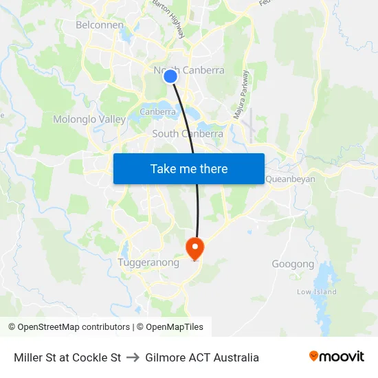 Miller St at Cockle St to Gilmore ACT Australia map