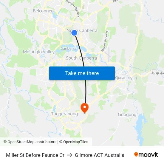 Miller St Before Faunce Cr to Gilmore ACT Australia map