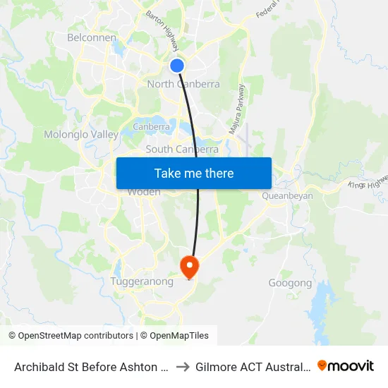 Archibald St Before Ashton St to Gilmore ACT Australia map