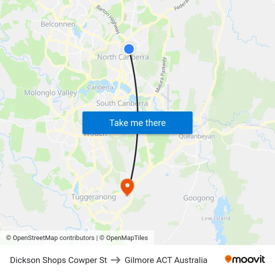 Dickson Shops Cowper St to Gilmore ACT Australia map