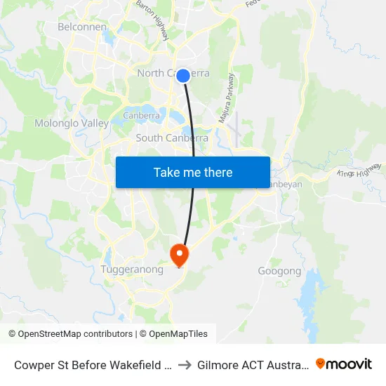 Cowper St Before Wakefield Av to Gilmore ACT Australia map