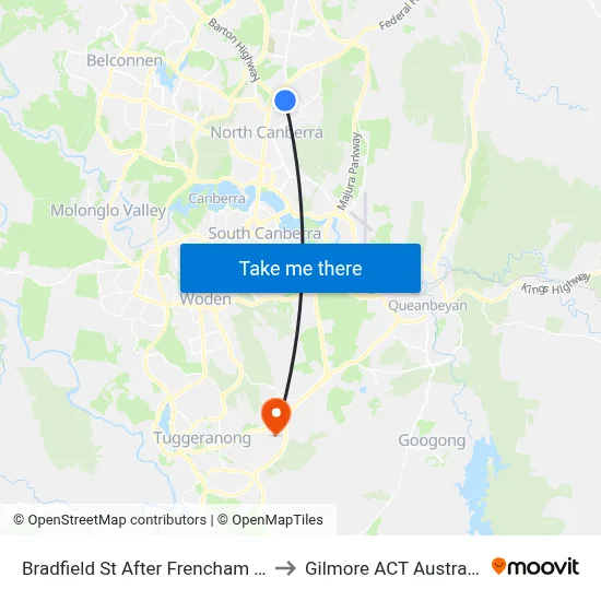 Bradfield St After Frencham St to Gilmore ACT Australia map