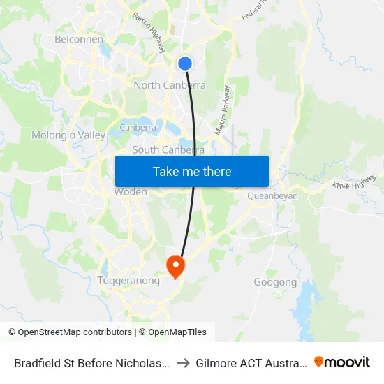 Bradfield St Before Nicholas St to Gilmore ACT Australia map