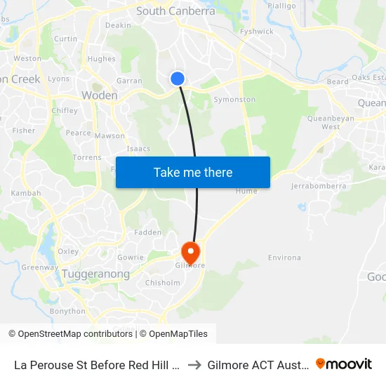 La Perouse St Before Red Hill Shops to Gilmore ACT Australia map