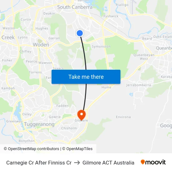 Carnegie Cr After Finniss Cr to Gilmore ACT Australia map