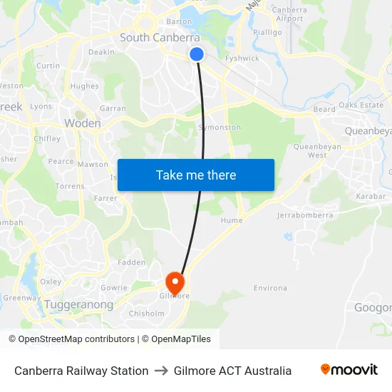 Canberra Railway Station to Gilmore ACT Australia map