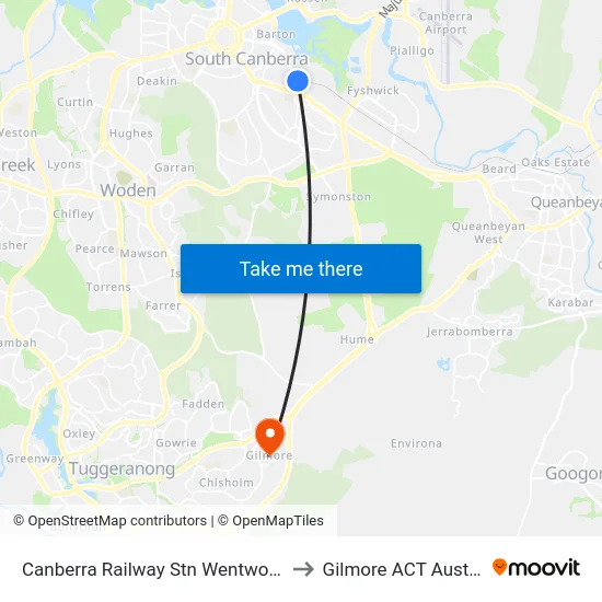 Canberra Railway Stn Wentworth Av to Gilmore ACT Australia map