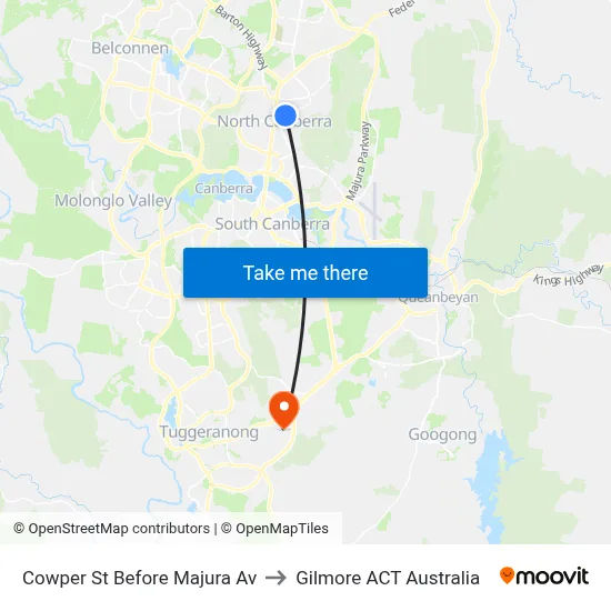 Cowper St Before Majura Av to Gilmore ACT Australia map