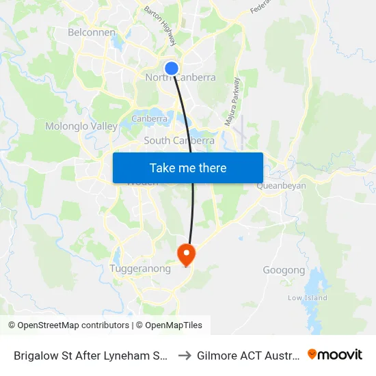 Brigalow St After Lyneham Shops to Gilmore ACT Australia map