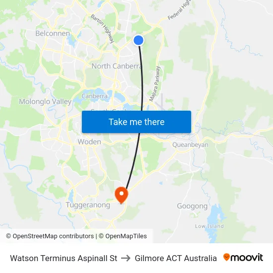 Watson Terminus Aspinall St to Gilmore ACT Australia map