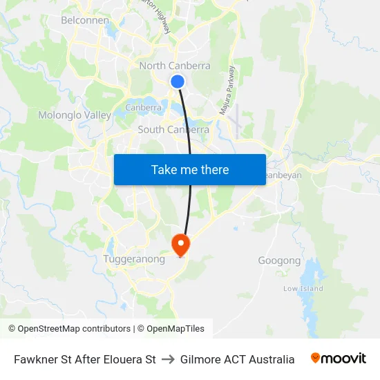 Fawkner St After Elouera St to Gilmore ACT Australia map