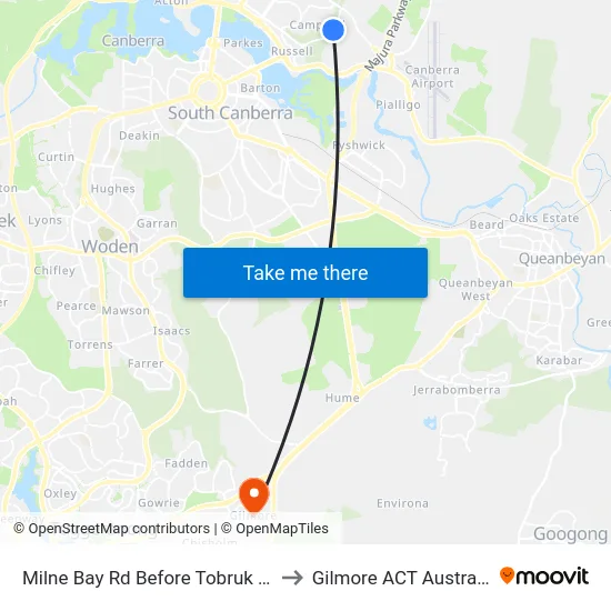 Milne Bay Rd Before Tobruk Rd to Gilmore ACT Australia map