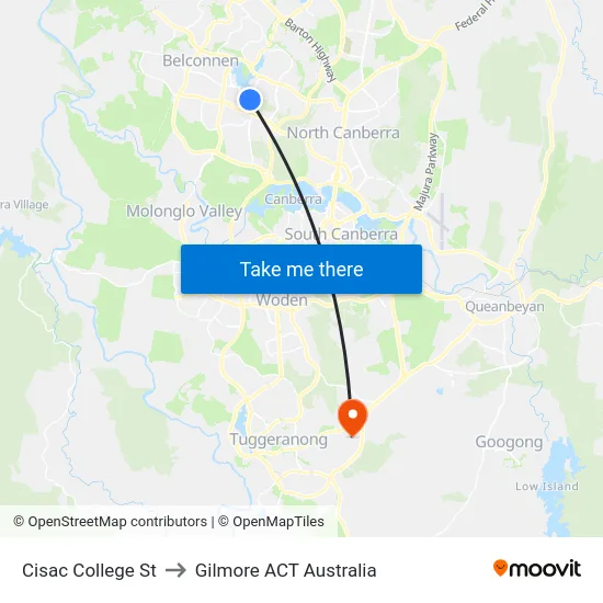 Cisac College St to Gilmore ACT Australia map