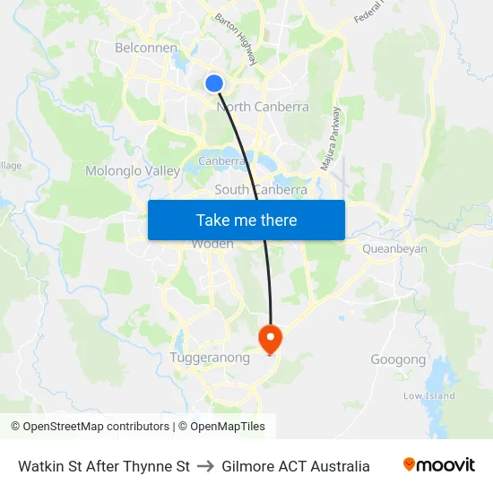 Watkin St After Thynne St to Gilmore ACT Australia map