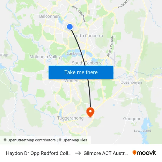 Haydon Dr Opp Radford College to Gilmore ACT Australia map
