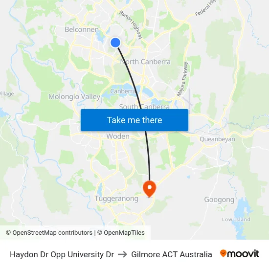 Haydon Dr Opp University Dr to Gilmore ACT Australia map