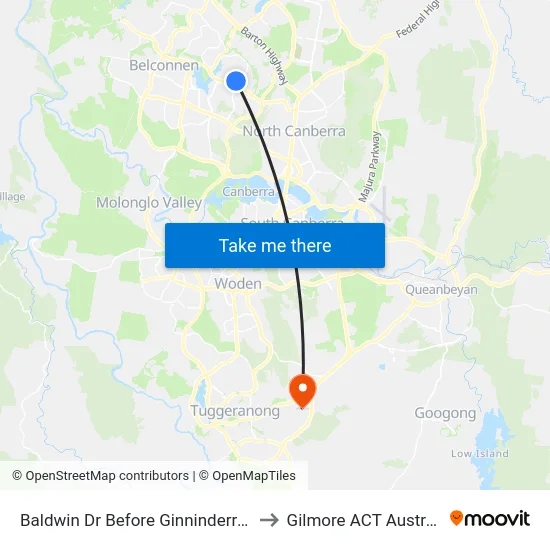 Baldwin Dr Before Ginninderra Dr to Gilmore ACT Australia map