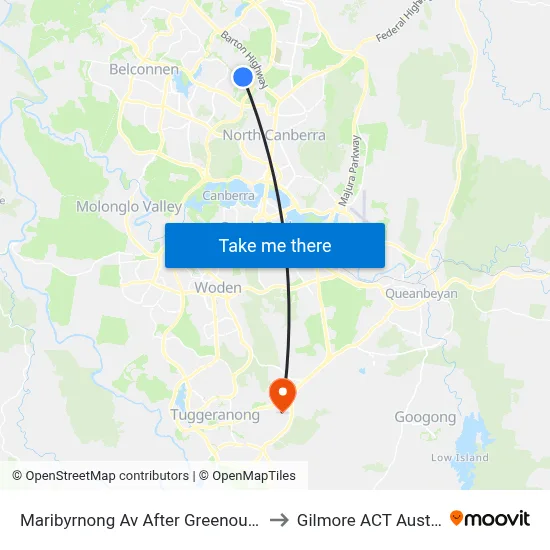 Maribyrnong Av After Greenough Cct to Gilmore ACT Australia map