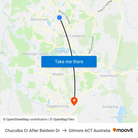 Chuculba Cr After Baldwin Dr to Gilmore ACT Australia map