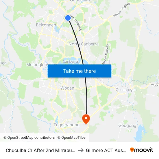 Chuculba Cr After 2nd Mirrabucca Cr to Gilmore ACT Australia map