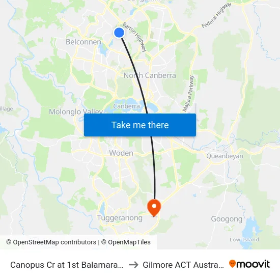 Canopus Cr at 1st Balamara St to Gilmore ACT Australia map