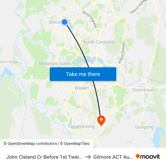 John Cleland Cr Before 1st Twelvetrees Cr to Gilmore ACT Australia map