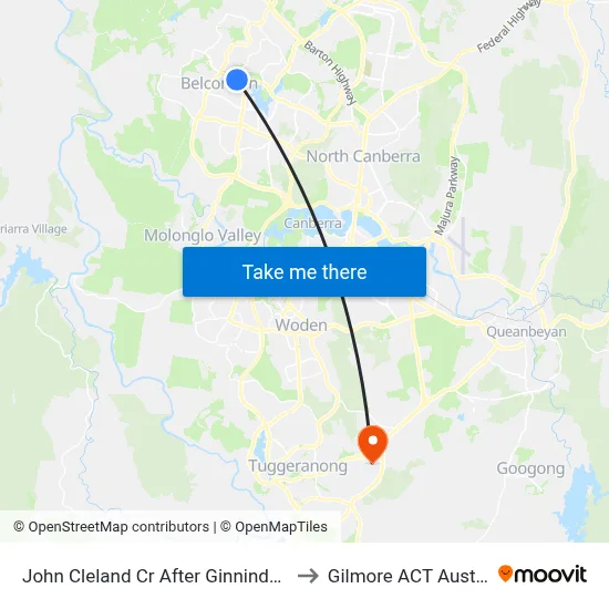 John Cleland Cr After Ginninderra Dr to Gilmore ACT Australia map