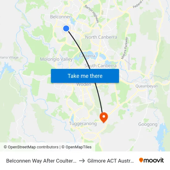 Belconnen Way After Coulter Dr to Gilmore ACT Australia map