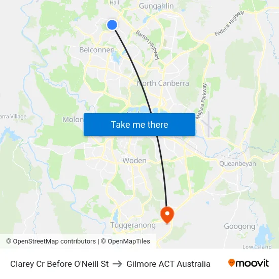 Clarey Cr Before O'Neill St to Gilmore ACT Australia map