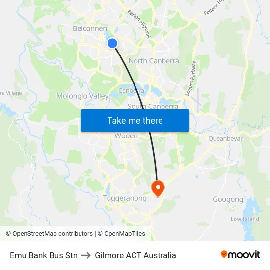 Emu Bank Bus Stn to Gilmore ACT Australia map