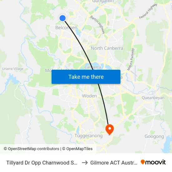 Tillyard Dr Opp Charnwood Shops to Gilmore ACT Australia map