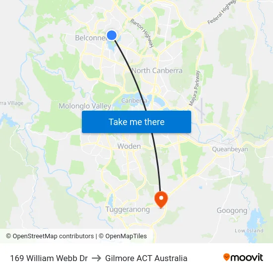 169 William Webb Dr to Gilmore ACT Australia map