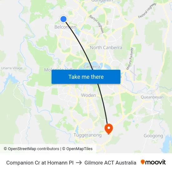 Companion Cr at Homann Pl to Gilmore ACT Australia map
