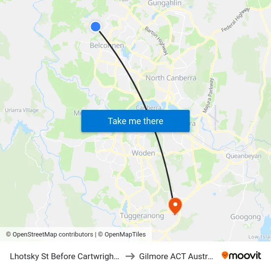Lhotsky St Before Cartwright St to Gilmore ACT Australia map