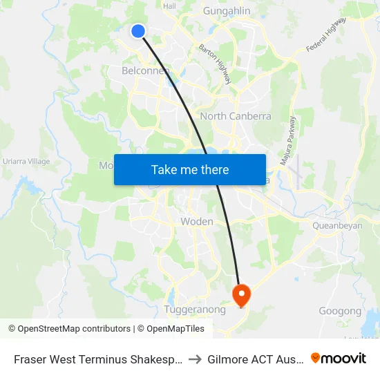 Fraser West Terminus Shakespeare Cr to Gilmore ACT Australia map