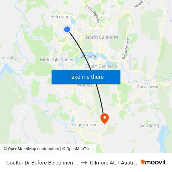 Coulter Dr Before Belconnen Way to Gilmore ACT Australia map
