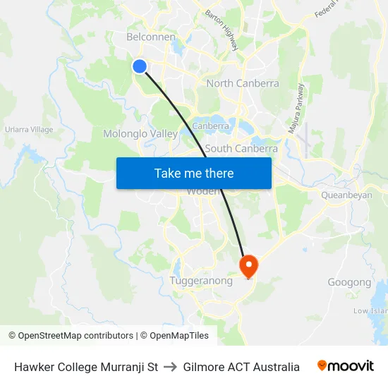 Hawker College Murranji St to Gilmore ACT Australia map