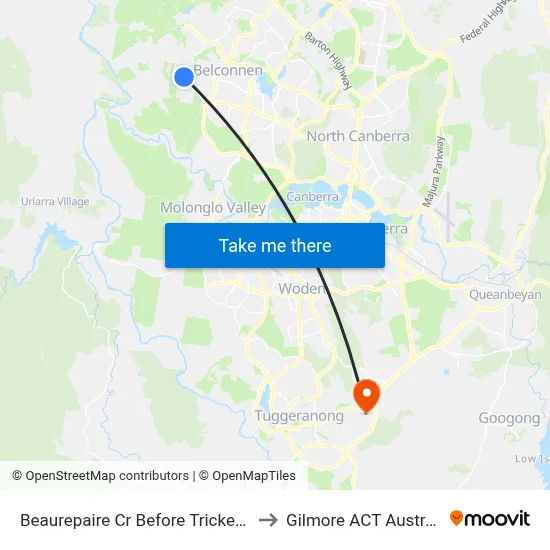 Beaurepaire Cr Before Trickett St to Gilmore ACT Australia map