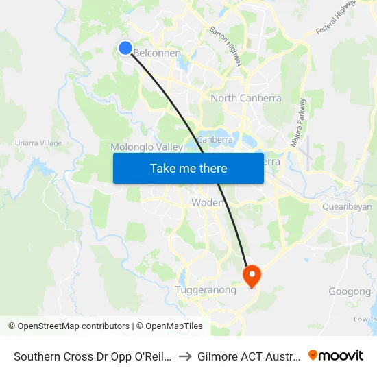 Southern Cross Dr Opp O'Reilly St to Gilmore ACT Australia map