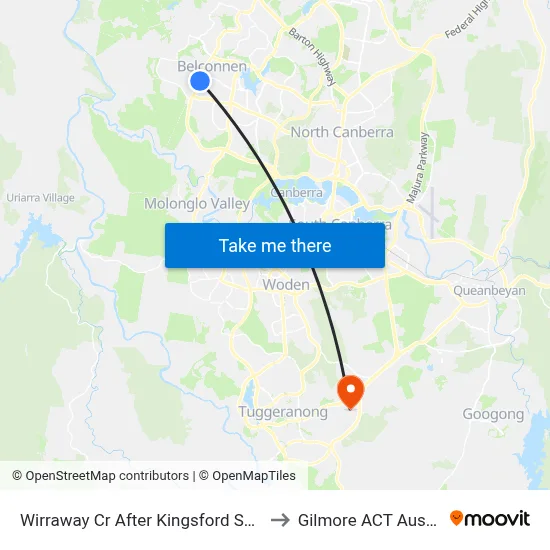 Wirraway Cr After Kingsford Smith Dr to Gilmore ACT Australia map