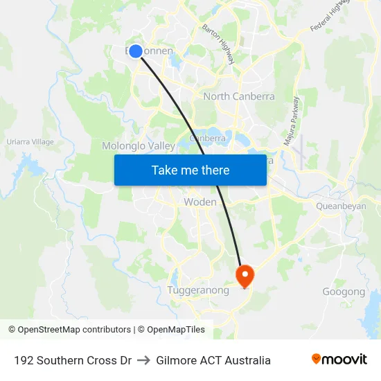 192 Southern Cross Dr to Gilmore ACT Australia map