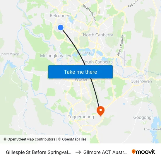 Gillespie St Before Springvale Dr to Gilmore ACT Australia map