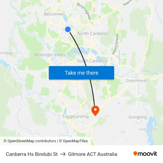 Canberra Hs Bindubi St to Gilmore ACT Australia map