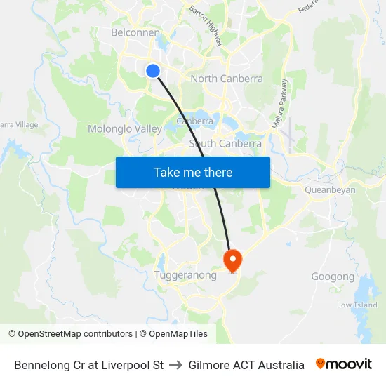 Bennelong Cr at Liverpool St to Gilmore ACT Australia map
