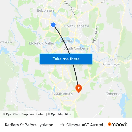 Redfern St Before Lyttleton Cr to Gilmore ACT Australia map