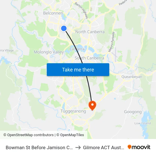 Bowman St Before Jamison Centre to Gilmore ACT Australia map