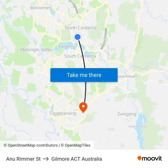 Anu Rimmer St to Gilmore ACT Australia map