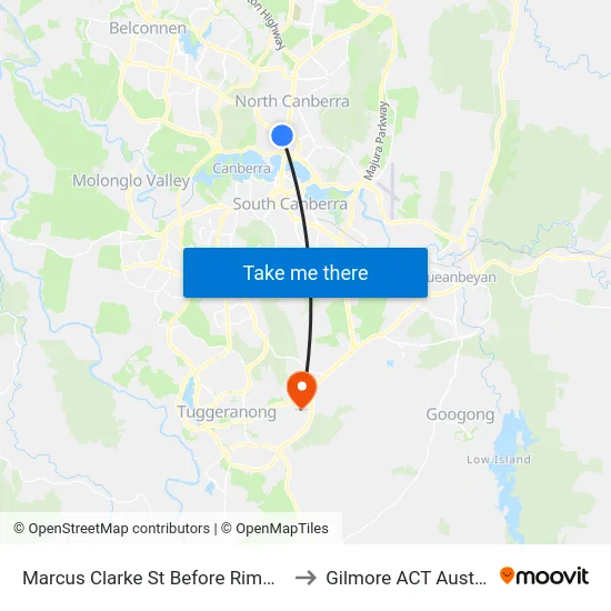 Marcus Clarke St Before Rimmer St to Gilmore ACT Australia map